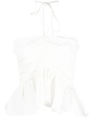 MSGM Ruched Halterneck Top - White
