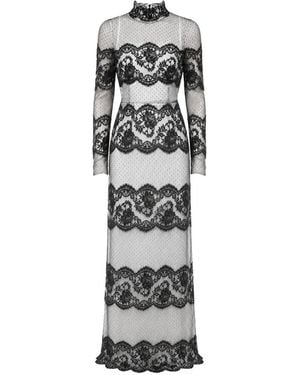 Dolce & Gabbana Floral-Lace Polka-Dot Maxi Dress - White