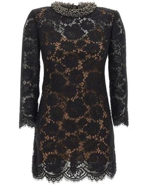 Self-Portrait Lace Long Sleeve Mini Dress - Black