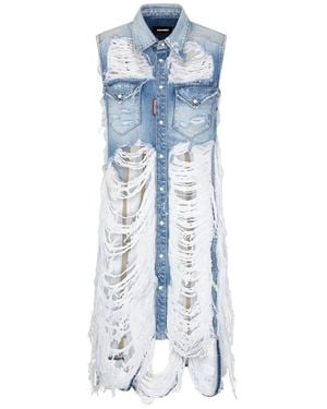 DSquared² Vestido Camisero Midi Vaquero Con Efecto Envejecido - Azul
