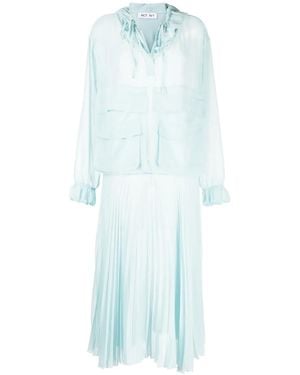Act No1 Pleated Long-Sleeve Organza Dress - Blue