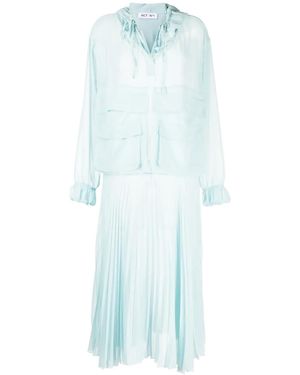 Act No1 Pleated Long-Sleeve Organza Dress - Blue