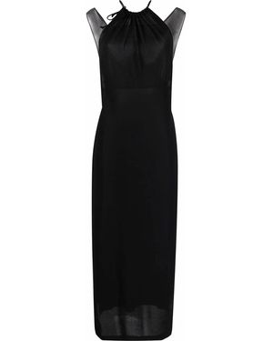 Alberta Ferretti Halterneck Mesh Silk Dress - Black