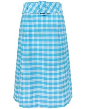 Sandy Liang Clio Belted Gingham Midi Skirt - Blue