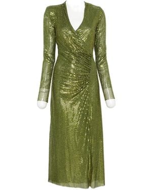Self-Portrait Rhinestone-Embellished Ruched Midi Dress - Green