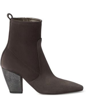 Brunello Cucinelli Suede Ankle Boots With Precious Heel - Brown