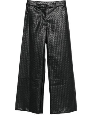 Imperial Basket-Weave Wide-Leg Pants - Black