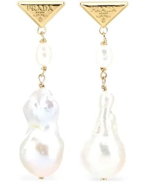 Prada Symbole Pearl-Pendant Earrings - White
