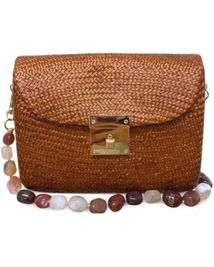 Serpui Sasha Bead-Embellished Clutch Bag - Brown