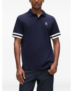 KARL LAGERFELD Ikon Striped-Sleeve Cotton Polo Shirt - Blue