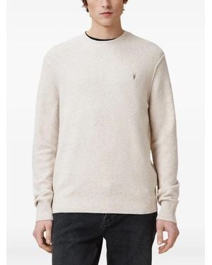 AllSaints Logo-Embroidered Crew-Neck Jumper - White