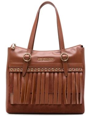 Love Moschino Fringe-Detail Heart-Eyelet Tote Bag - Brown