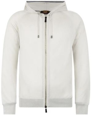 Moorer Zip-Up Drawstring Hoodie - White