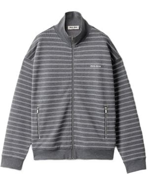 Miu Miu Striped Cotton Fleece Jacket - Gray