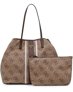 Guess Victoria Monogram-Print Striped Tote Bag - Brown