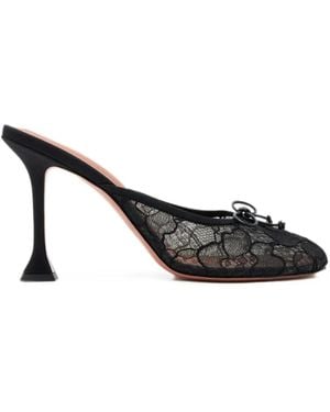 AMINA MUADDI Lila Lace-Panel Bow-Detail Mules - Black