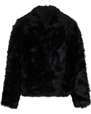 Salvatore Santoro V-Neck Faux-Fur Coat - Black
