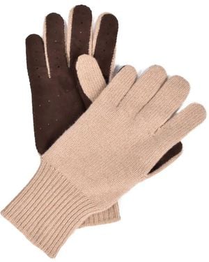 Brunello Cucinelli レザーパネル ニット手袋 - ナチュラル
