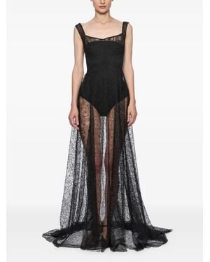 Atu Body Couture Embroidered Lace Maxi Gown - Black