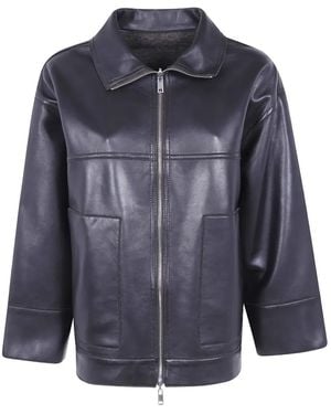 The Jackie Leathers Reversible Zip-Up Leather Jacket - Blue