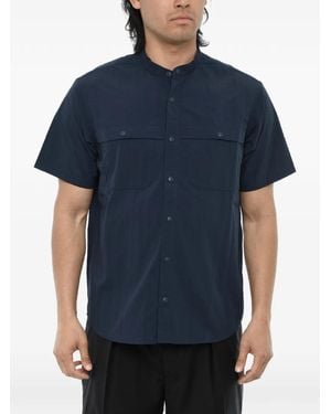 Woolrich Short-Sleeve Mandarin-Collar Shirt - Blue