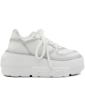 Casadei Glitter-Effect Leather Sneakers - White