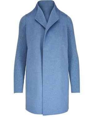 Kinross Cashmere Shawl-Collar Ribbed Coat - Blue