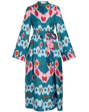Erdem Ikat-Print Silk Midi Dress - Blue