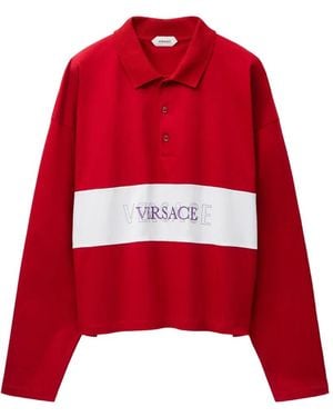 Versace Embroidered-Logo Intarsia Cotton-Jersey Polo