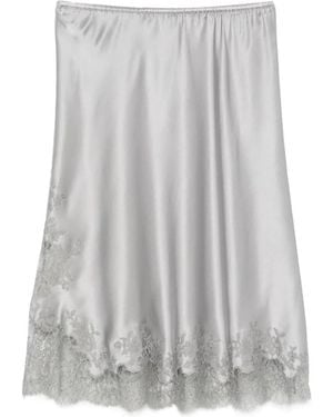 Carine Gilson Lace-Trim Silk Skirt - Grey