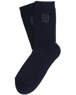 Brunello Cucinelli Logo-Embroidered Ribbed Socks - Blue