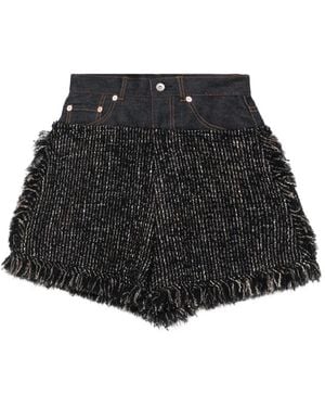 Sacai Fringed Tweed Denim Shorts - Black