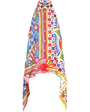 Dolce & Gabbana Carretto-Print Twill Halterneck Top - White