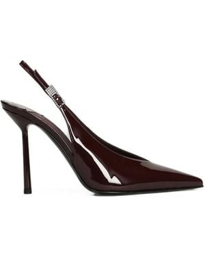 Le Silla Pumps Slingback Clivage Effetto Vernice Con Cristalli - Marrone