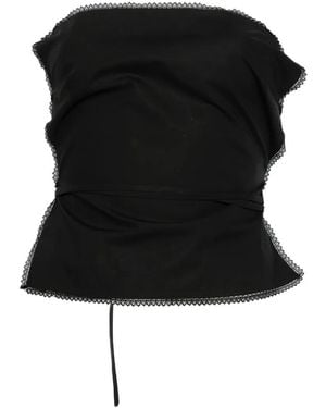 MSGM Lace-Trim Tie-Fastening Top - Black
