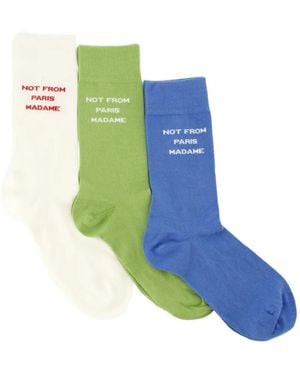 Drole de Monsieur Slogan-Print Ribbed-Cuff Socks (Set Of Three) - Blue