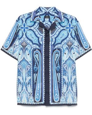 Etro Printed Cotton Bowling Shirt - Blue