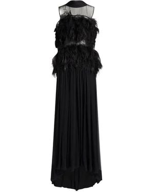 Alberta Ferretti Zijden Maxi-Jurk Verfraaid Met Veren - Zwart