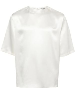 Saint Laurent T-Shirt Aus Seidensatin - Weiß