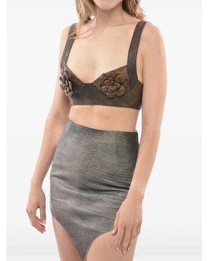 BAIA Floral-Applique Leather Bra Top - Grey