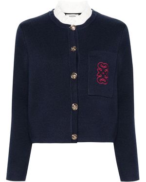 Sandro Detachable-Trim Collar Knitted Cardigan - Blue