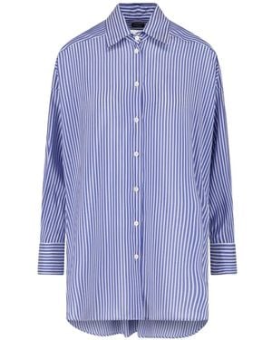 Kiton Striped Embroidered-Logo Shirt - Blue