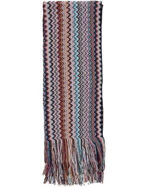 Missoni Zigzag-Pattern Fringed Scarf - Purple