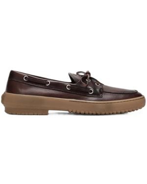 Miu Miu Leather Deck Shoes - Brown