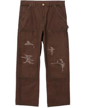 KAMIYA Distressed Patch-Pocket Trousers - Brown