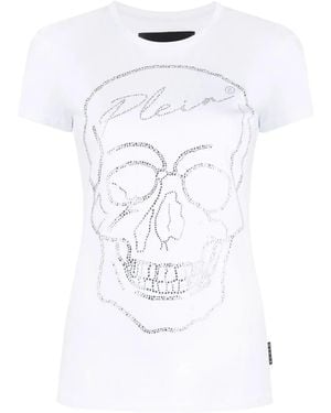 Philipp Plein Skull Motif Rhinestone-Embellished T-Shirt - White