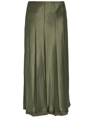 Vince Satin-Finish Pleated Midi Skirt - Green