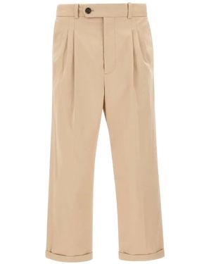 Drole de Monsieur Pleat Logo Patch Trousers - Natural