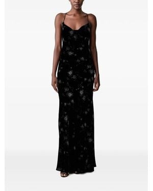 Pinko Floral-Print Velvet-Texture Maxi Dress - Black