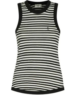 Saint Laurent Cassandre Striped Logo-Embroidered Tank Top - Black